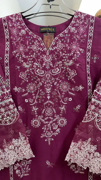 Pakistani Original Hayat Stitched Cotton 3Pcs _ Purple 